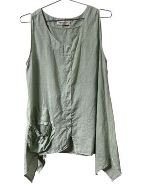 Haris Cotton The Collection Linen Top Women’s M Pistachio Bohemian Sleeveless